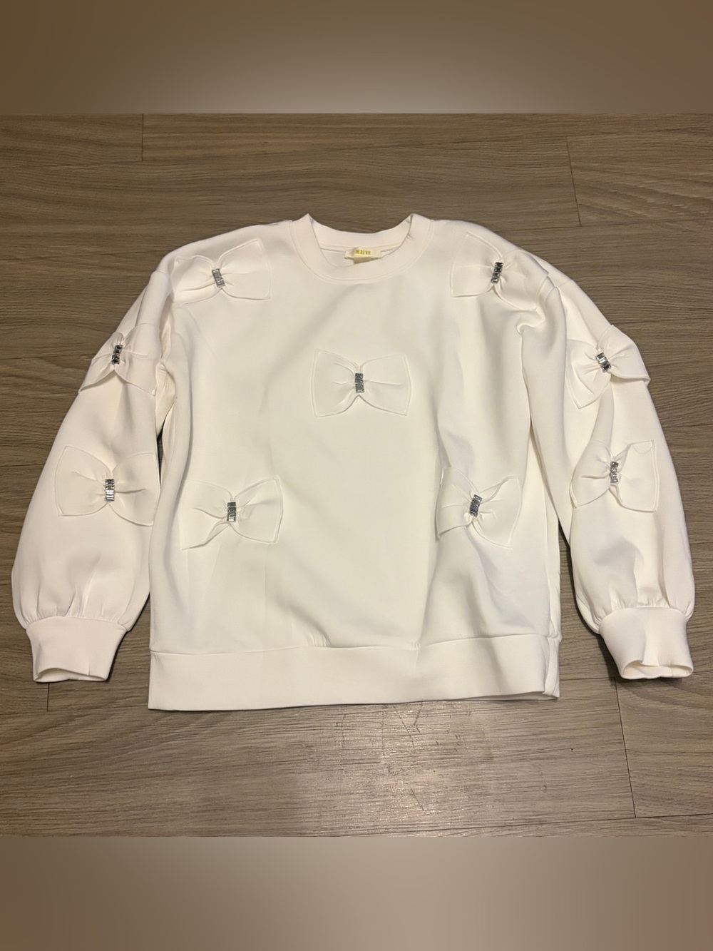 Maeve White Bow-Appliqué Crewneck Sweatshirt